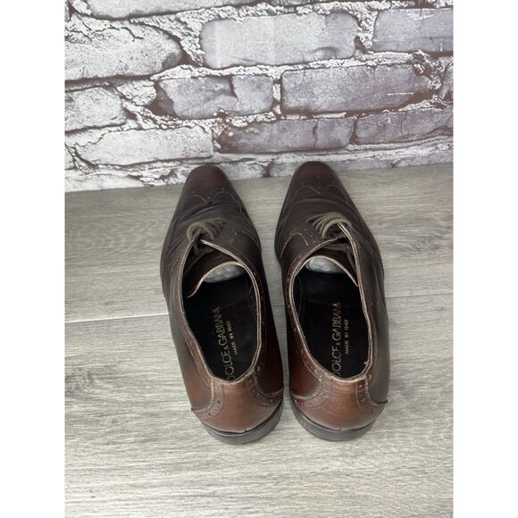 Dolce & Gabbana Brown Leather Oxfords Lace Up Wingtip Shoes Sz Men Sz 7.5M US main image 4